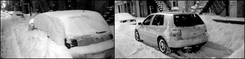 Car in Snow, before and after