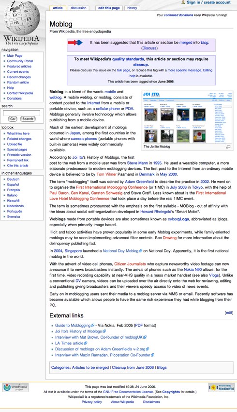 Moblog - Wikipedia, The Free Encyclopedia (20060719)